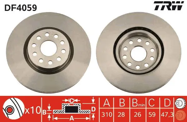 Handler.Part Brake disc TRW DF4059 1