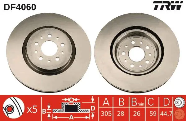 Handler.Part Brake disc TRW DF4060 1