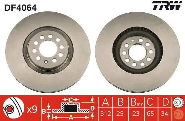 Handler.Part Brake disc TRW DF4064 1