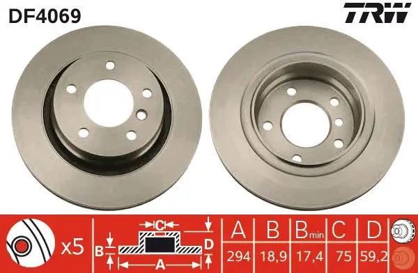 Handler.Part Brake disc TRW DF4069 1