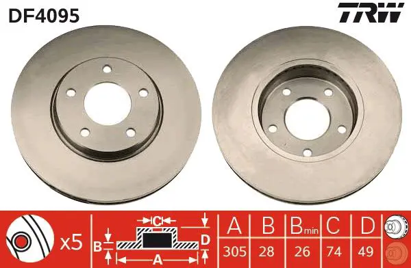 Handler.Part Brake disc TRW DF4095 1