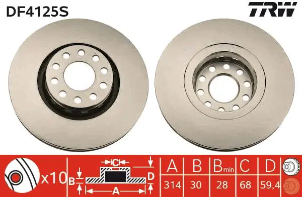 Handler.Part Brake disc TRW DF4125S 1