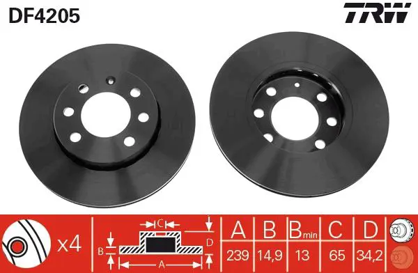 Handler.Part Brake disc TRW DF4205 1