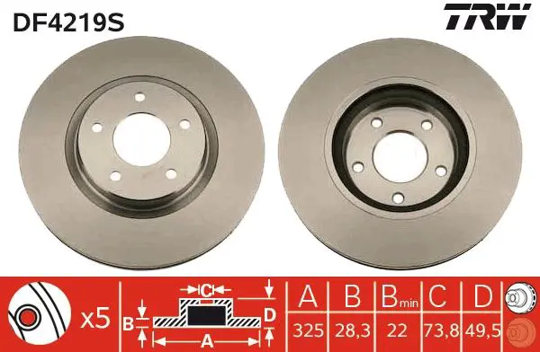 Handler.Part Brake disc TRW DF4219S 1