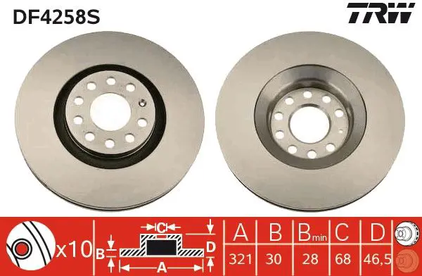 Handler.Part Brake disc TRW DF4258S 1