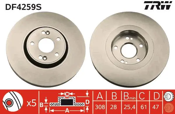 Handler.Part Brake disc TRW DF4259S 1