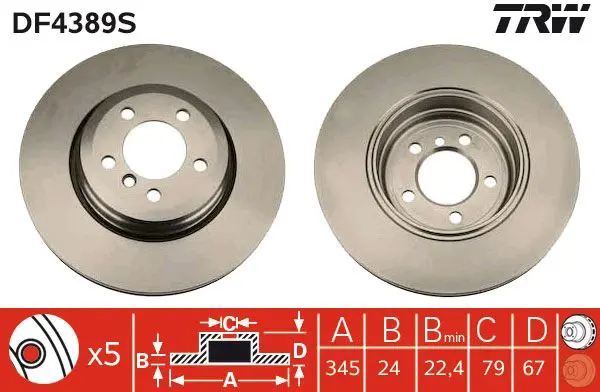 Handler.Part Brake disc TRW DF4389S 1