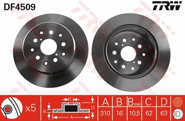 Handler.Part Brake disc TRW DF4509 1