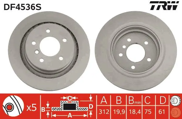 Handler.Part Brake disc TRW DF4536S 1