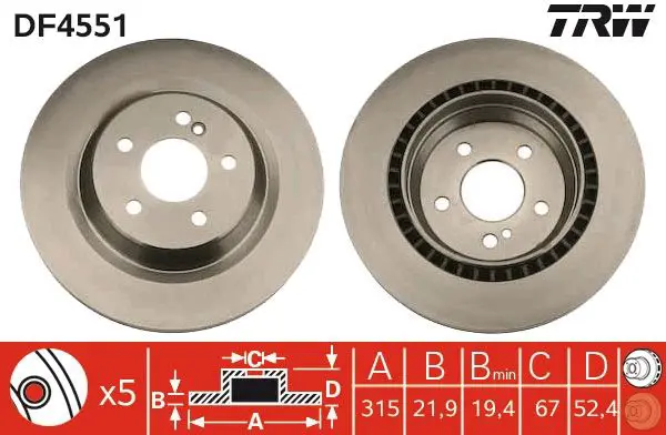 Handler.Part Brake disc TRW DF4551 1