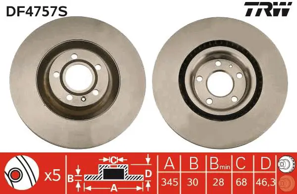 Handler.Part Brake disc TRW DF4757S 1