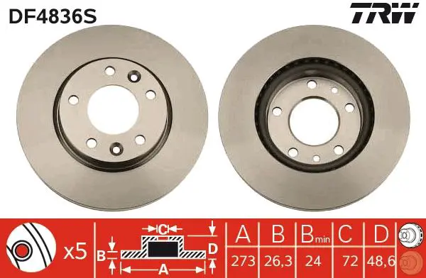 Handler.Part Brake disc TRW DF4836S 1