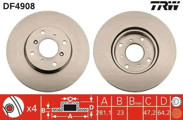 Handler.Part Brake disc TRW DF4908 1