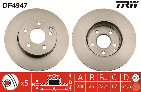 Handler.Part Brake disc TRW DF4947 1