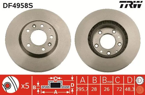 Handler.Part Brake disc TRW DF4958S 1