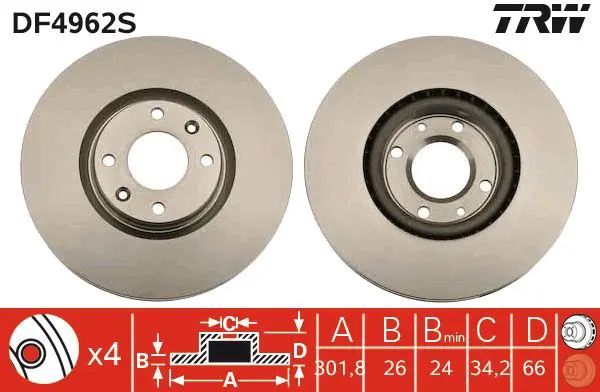 Handler.Part Brake disc TRW DF4962S 1