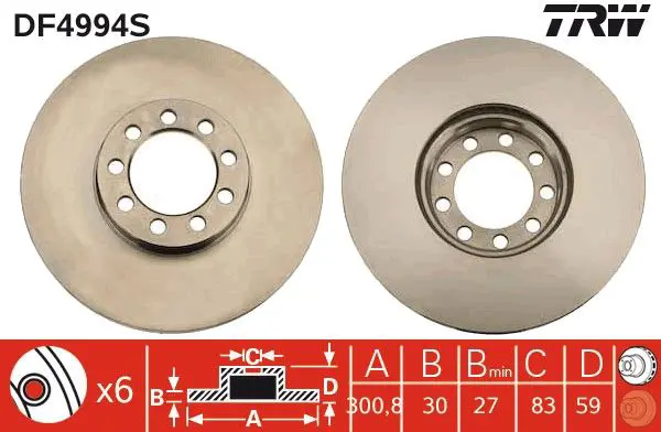 Handler.Part Brake disc TRW DF4994S 1