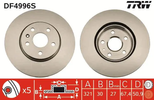 Handler.Part Brake disc TRW DF4996S 1