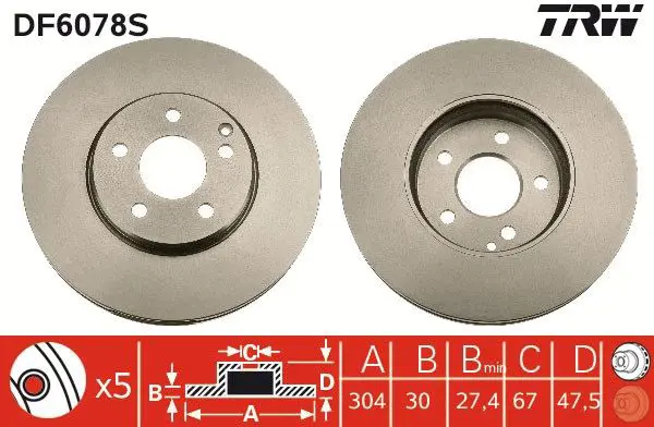 Handler.Part Brake disc TRW DF6078S 1