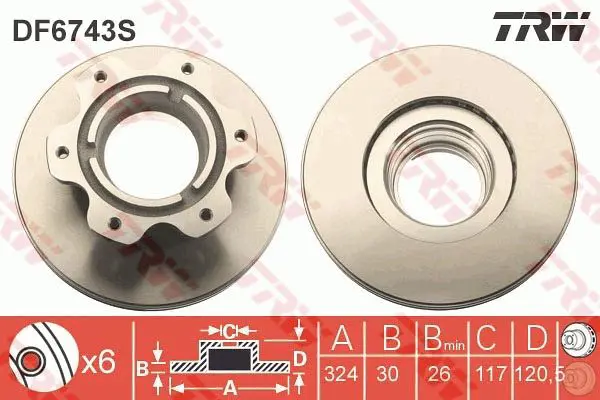 Handler.Part Brake disc TRW DF6743S 1