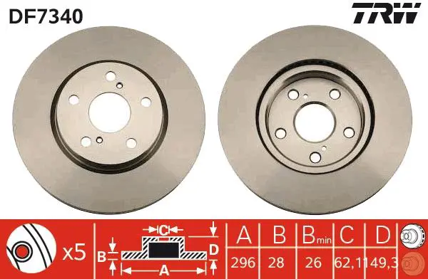 Handler.Part Brake disc TRW DF7340 1