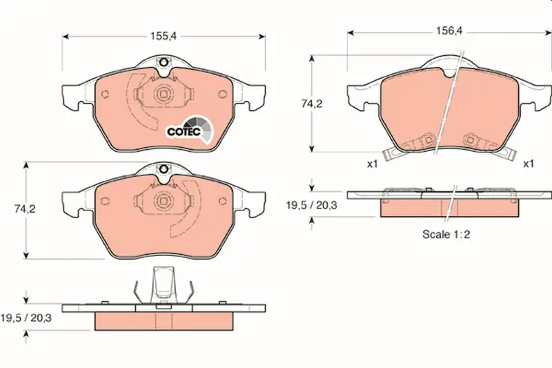 Handler.Part Brake pad set, disc brake TRW GDB1342 1