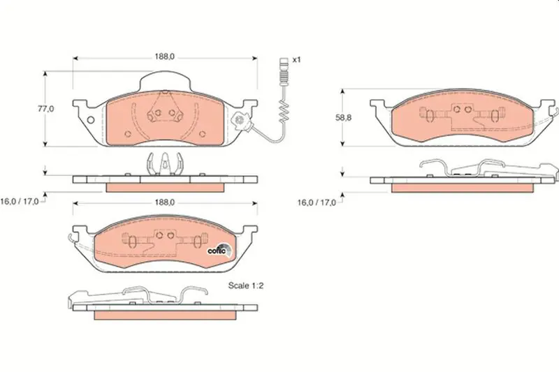 Handler.Part Brake pad set, disc brake TRW GDB1378 1