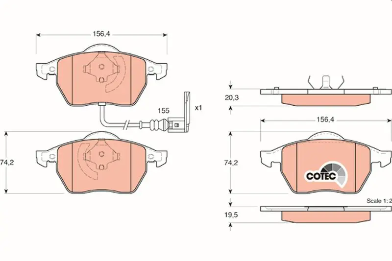 Handler.Part Brake pad set, disc brake TRW GDB1403 1