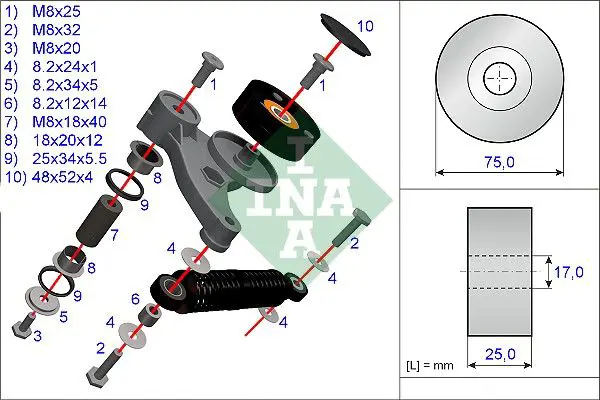 Handler.Part Repair kit, v-ribbed belt tensioner INA 533011810 2