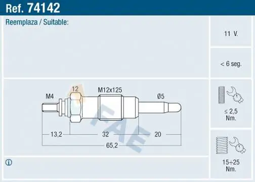 Handler.Part Glow plug FAE 74142 1