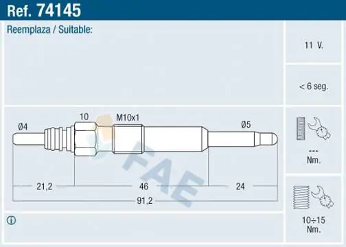 Handler.Part Glow plug FAE 74145 1