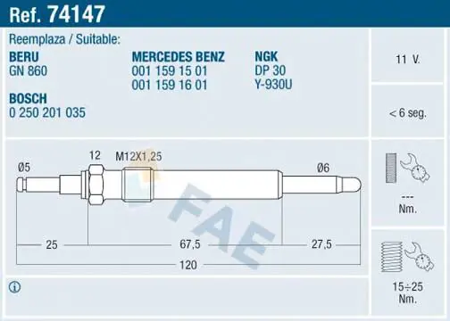 Handler.Part Glow plug FAE 74147 1