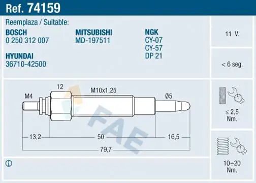 Handler.Part Glow plug FAE 74159 1