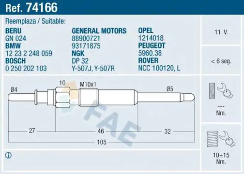 Handler.Part Glow plug FAE 74166 1