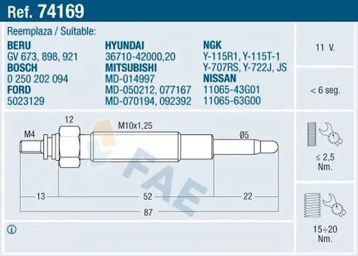 Handler.Part Glow plug FAE 74169 1