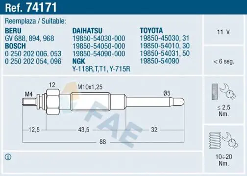 Handler.Part Glow plug FAE 74171 1