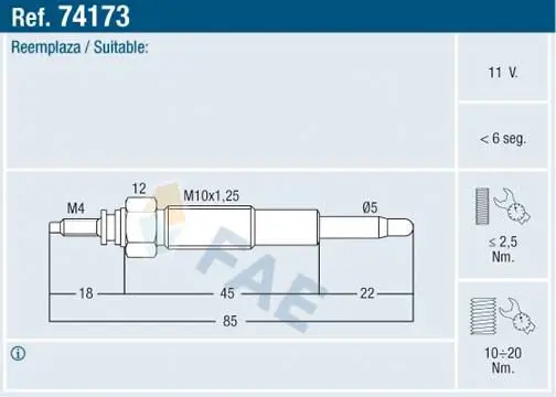 Handler.Part Glow plug FAE 74173 1