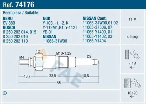 Handler.Part Glow plug FAE 74176 1