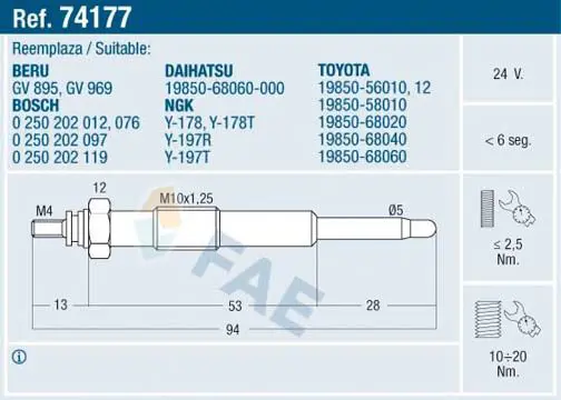 Handler.Part Glow plug FAE 74177 1