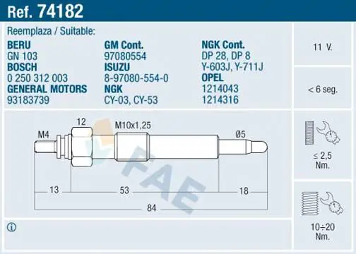 Handler.Part Glow plug FAE 74182 1