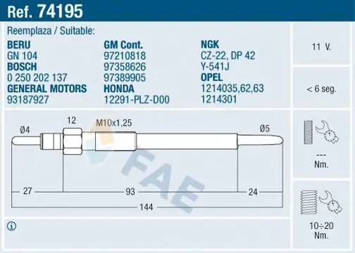 Handler.Part Glow plug FAE 74195 1