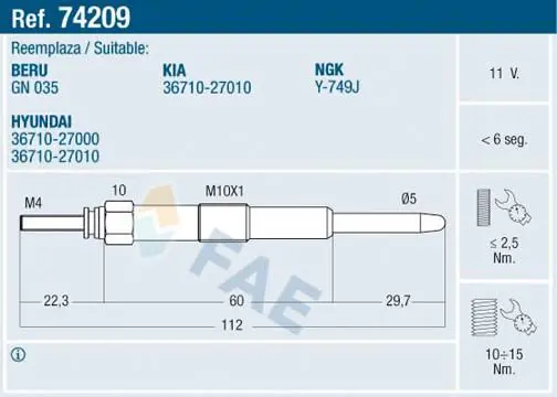 Handler.Part Glow plug FAE 74209 1