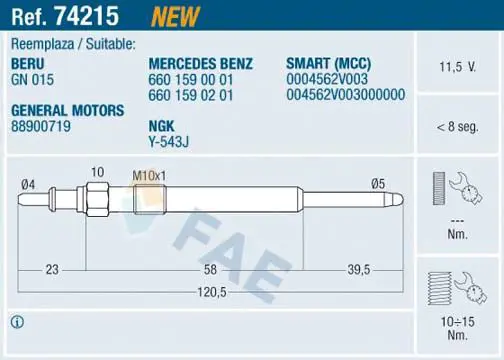 Handler.Part Glow plug FAE 74215 1