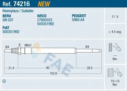 Handler.Part Glow plug FAE 74216 1