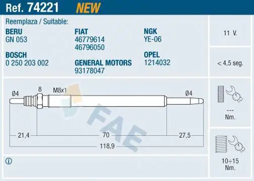 Handler.Part Glow plug FAE 74221 1