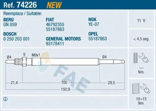 Handler.Part Glow plug FAE 74226 1