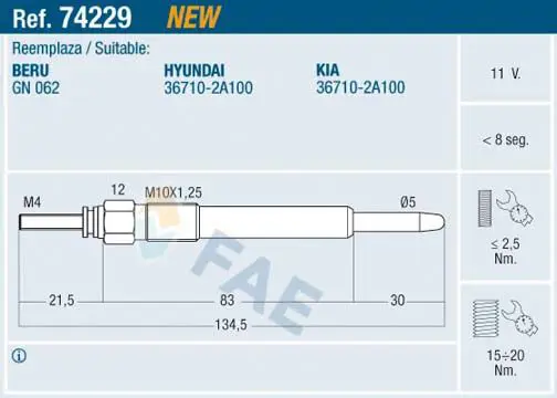 Handler.Part Glow plug FAE 74229 1