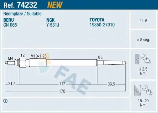 Handler.Part Glow plug FAE 74232 1