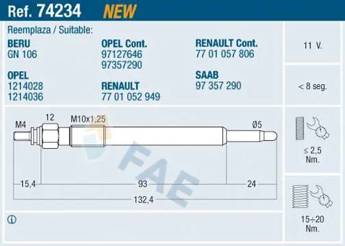 Handler.Part Glow plug FAE 74234 1