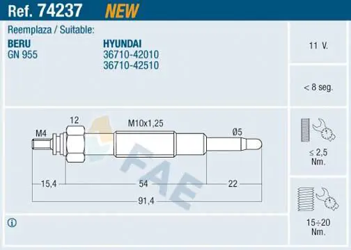 Handler.Part Glow plug FAE 74237 1